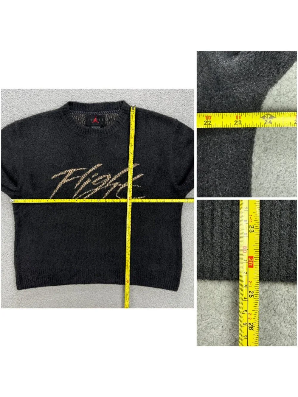Air Jordan Sweater Men Medium M Black Flight Heritage Crop Knit Fuzzy Sweatshirt